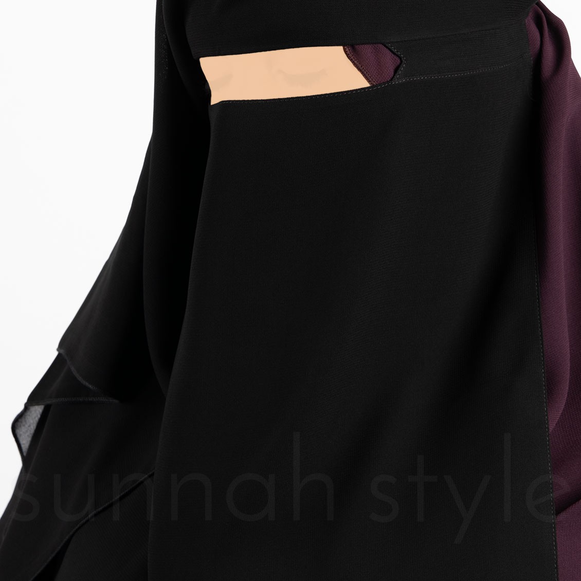 Sunnah Style Long No-Pinch Three Layer Niqab Black